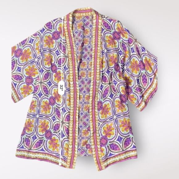 Haute Hippie Set Wide Leg Pant Open Reversible Kimono Cardigan Size M Boho - Picture 5 of 16